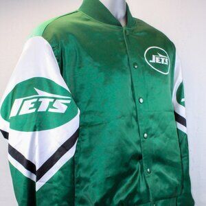 New York Jets Full-Snap Closure Logo Fanimation Satin Jacket Men's Size Small